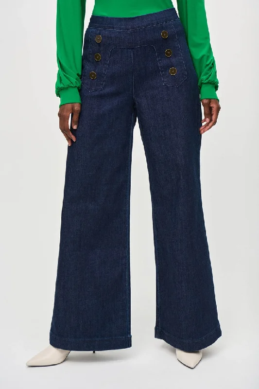 High-Rise Wide Leg Denim Pants - Indigo Formal Dress Pants