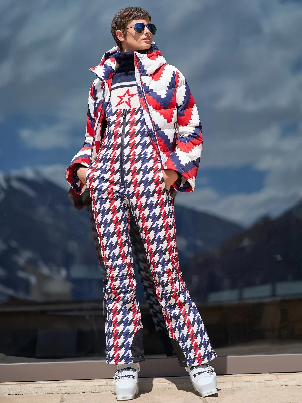 Houndstooth Bib Stretch Ski Pant Fashionable Track Pants