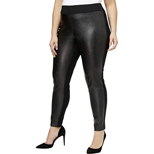 INC Plus Size Faux-Leather Front Skinny Pants Cozy Knit Pants