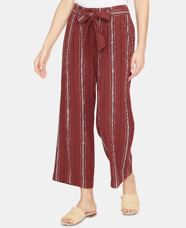 Inland Striped Wide-Leg Capri Pants Fashionable Button-Up Pants