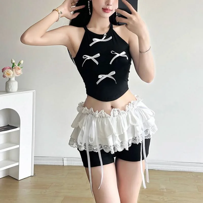 Lace hem ruched bowknot ribbon short pant Comfortable Maternity Pants