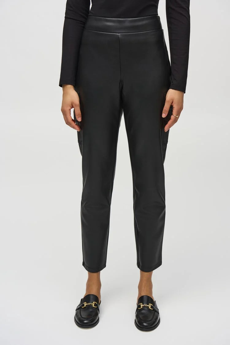 Leatherette Slim Fit Pull-On Pants - Black Elegant Wool Trousers