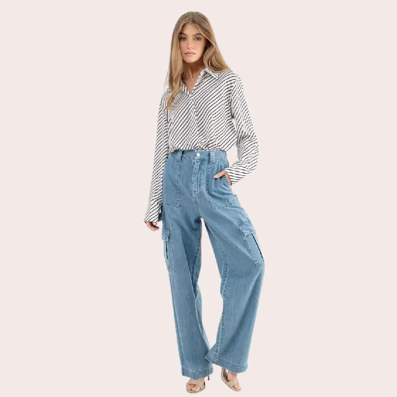 Denim Cargo Pants (Denim) Stylish Casual Pants