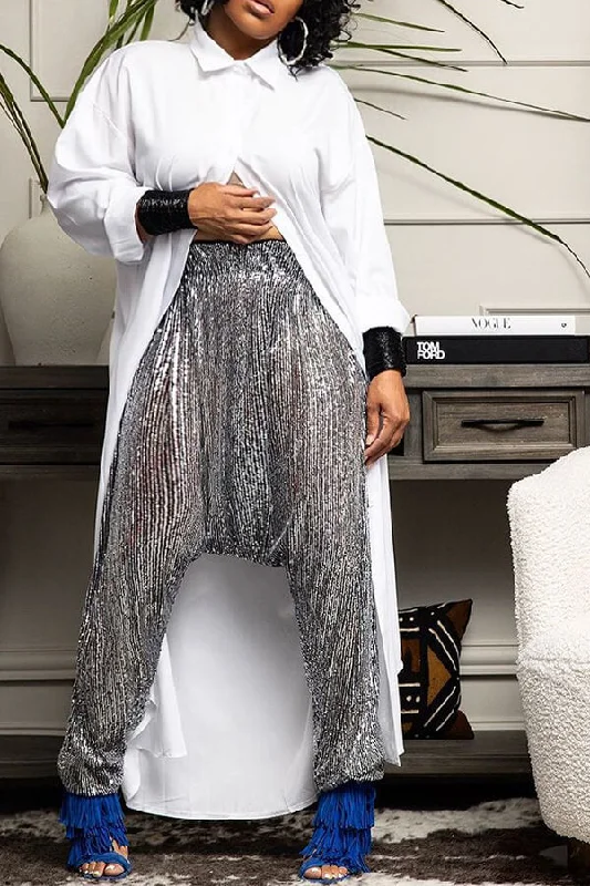 Metallic Sequined Hippy Harem Pants Trendy Printed Leggings