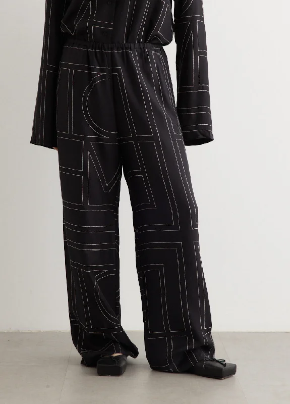 Monogram Silk Pyjama Pants Chic Faux Leather Pants