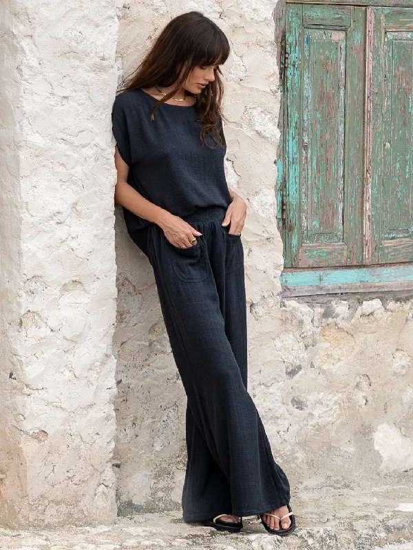 Namaste Linen Blend Pants Charcoal Chic Wool Trousers