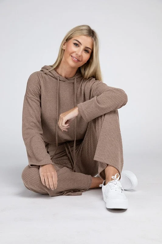 Nuvi Apparel Beige Textured Top and Pants Set Warm Wool Trousers