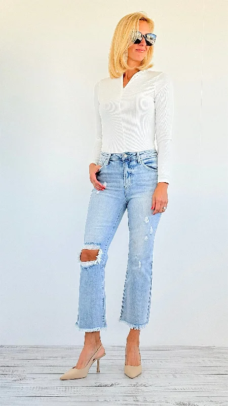 Edge of Cool Distressed Denim Pants High-Waist Trousers