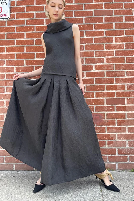 Pleated Wide Leg Pants in Black Relaxed Casual Leggings