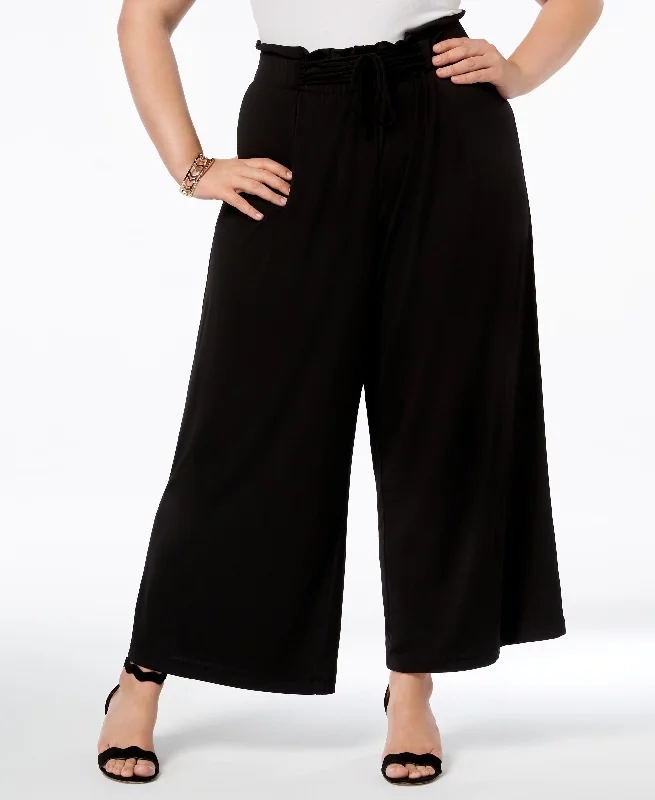 Plus Size Knit Wide-Leg Pants Comfy Athletic Pants