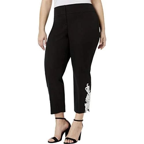 Plus Size Lace-Hem Pants Soft Stretch Pants