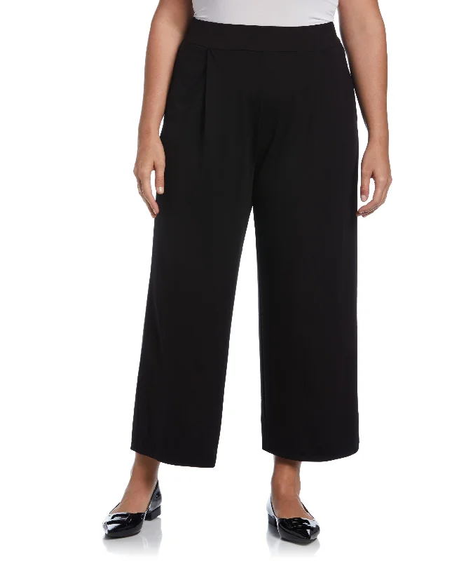 Plus Size Ponte Knit Pull-On Crop Pants Elegant Dress Pants
