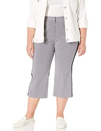 Plus Size Striped Cropped Pants Chic Slim Fit Pants
