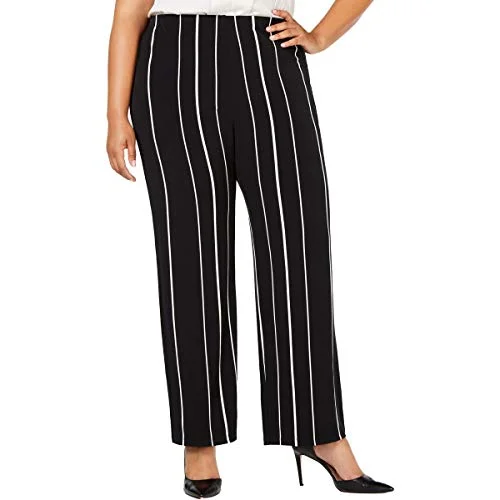 Plus Size Striped Pull-On Pants Soft Cotton Pants