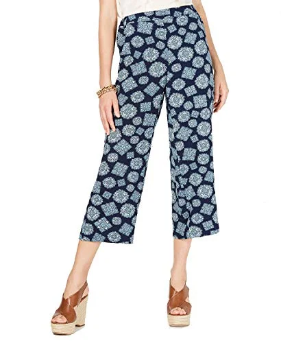 Printed Cropped Pants Fashionable Button-Up Pants