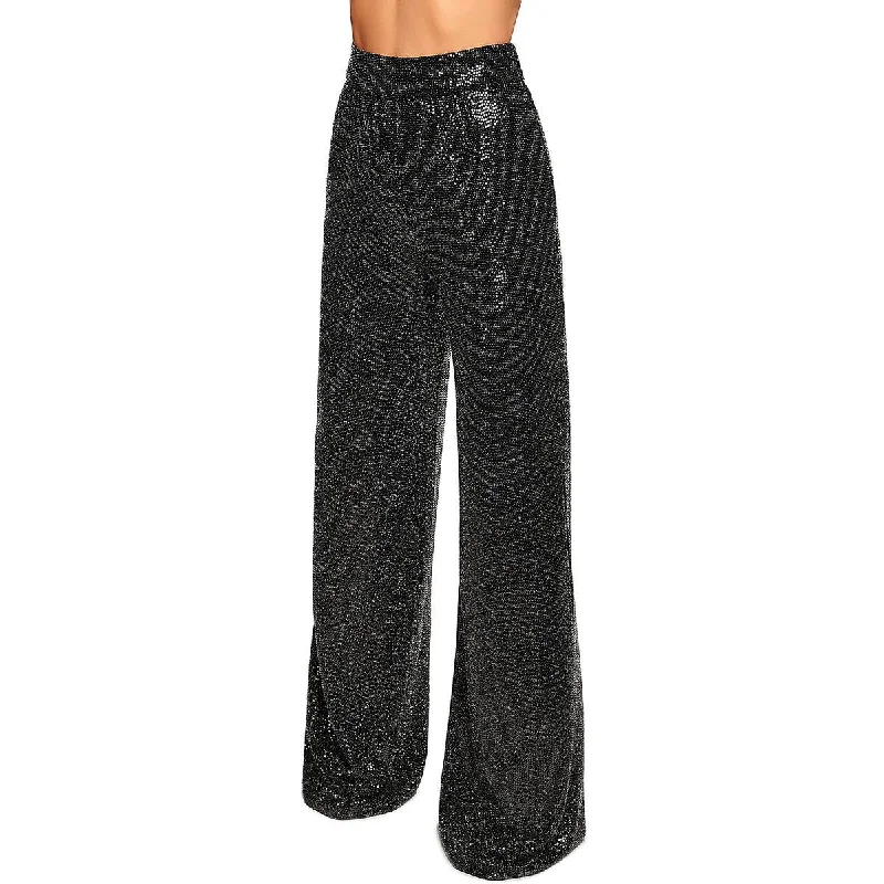 Ramy Brook Womens Gavin Metallic High Rise Wide Leg Pants Stylish Slim Trousers