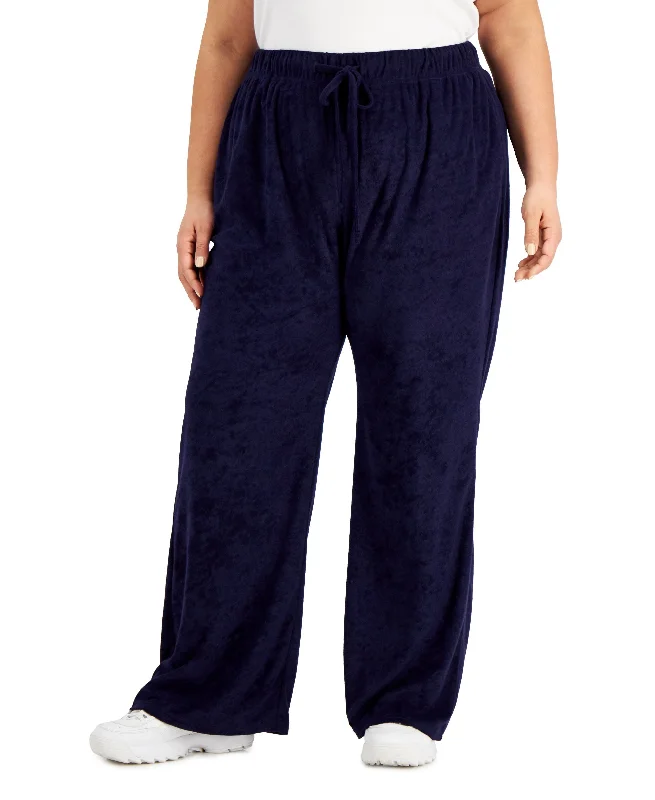 Rebellious One Trendy Plus Size Loop Terry Wide-Leg Pants Trendy Palazzo Pants