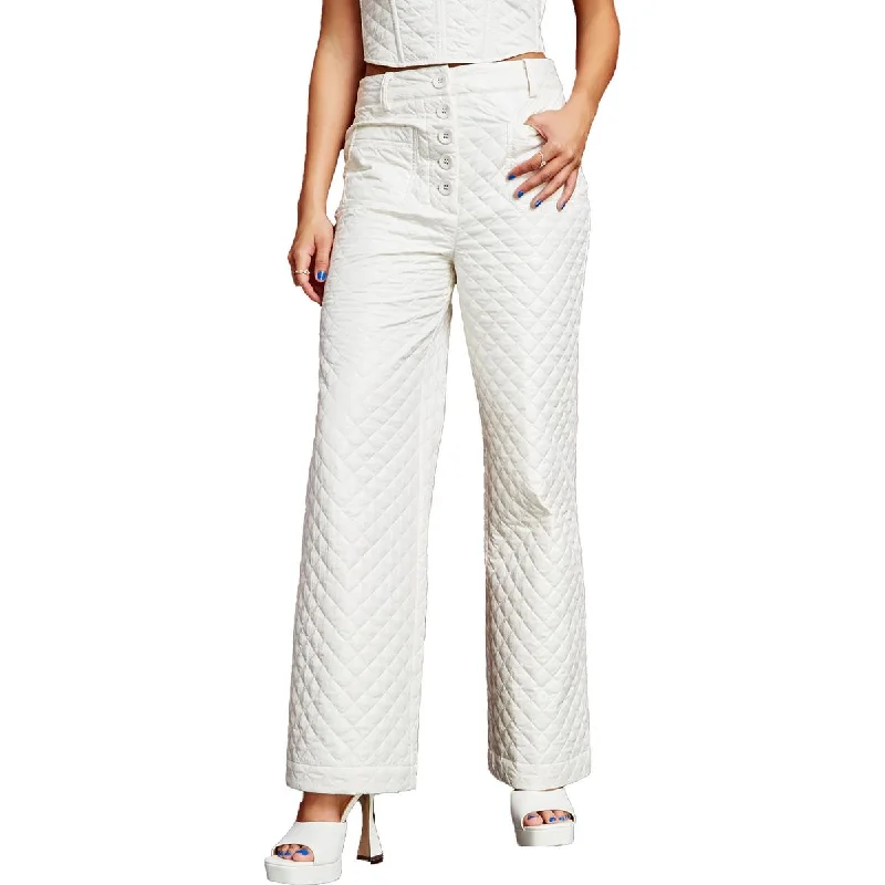 Royalty By Maluma Womens Quilted Button Fly Wide Leg Pants Slim-Fit Khaki Pants