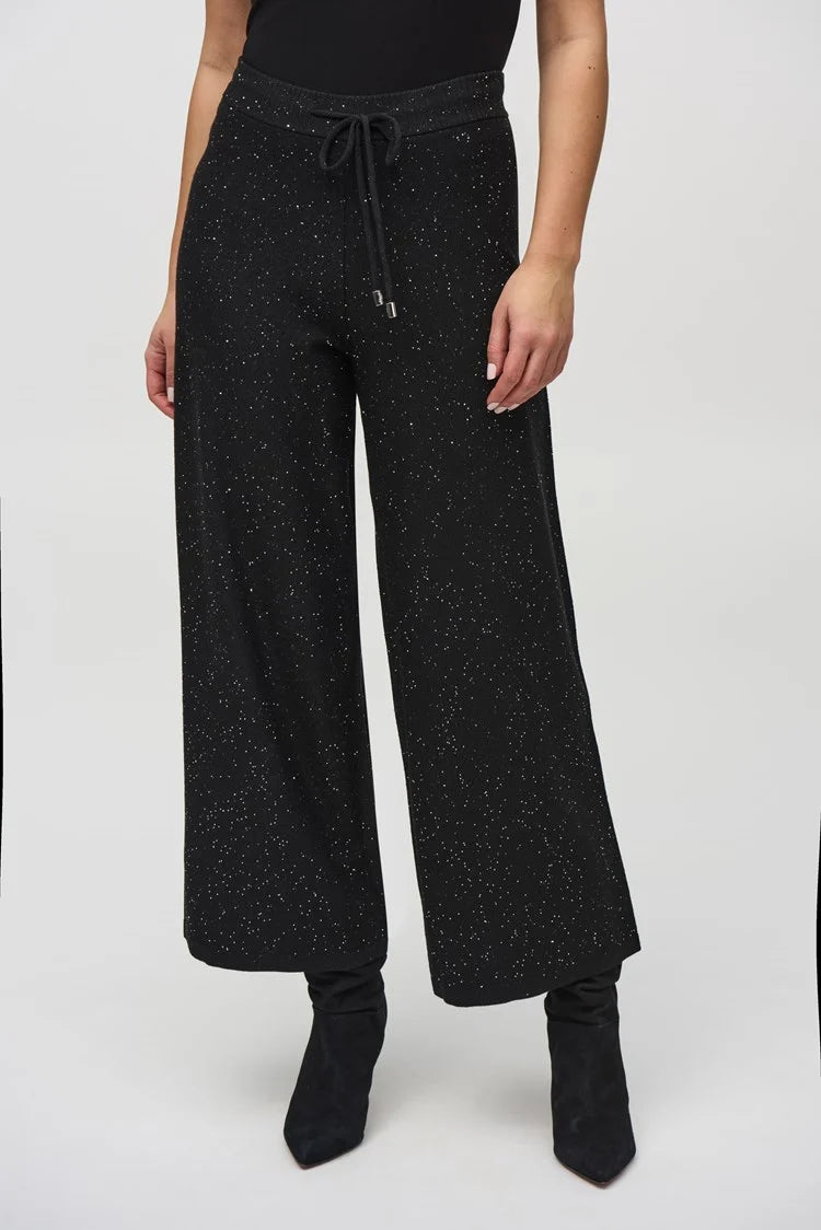 Sequined Culotte Pants - Black Trendy Wide-Leg Pants
