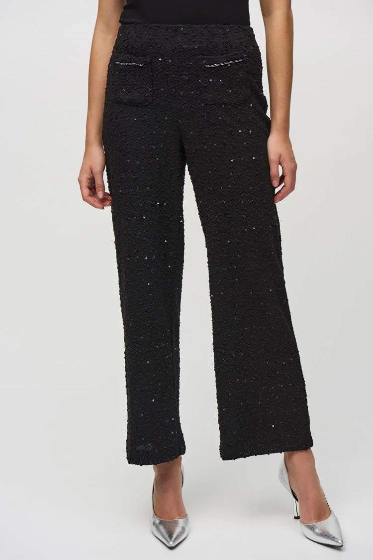Sequins Bouclé Wide-Leg Pull-On Pants - Black Classic Flared Pants