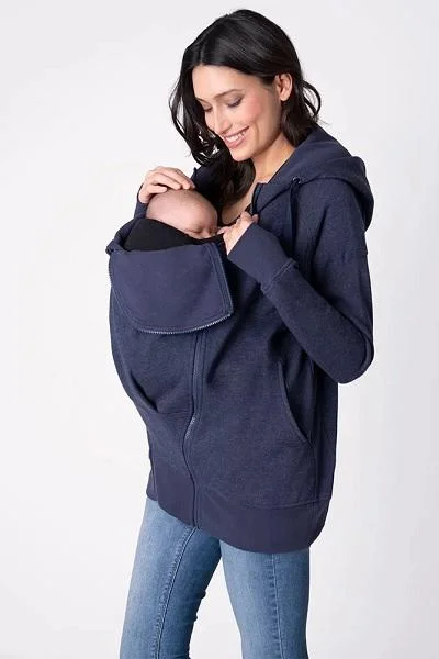 Seraphine Maternity & Nursing & Babywearing 3-in-1 Hoodie Navy Connor Hoodie with Hem Detail Decorative Unique Seraphine Maternity & Nursing & Babywearing 3-in-1 Hoodie Navy Connor Hoodie with Hem Detail Decorative Unique