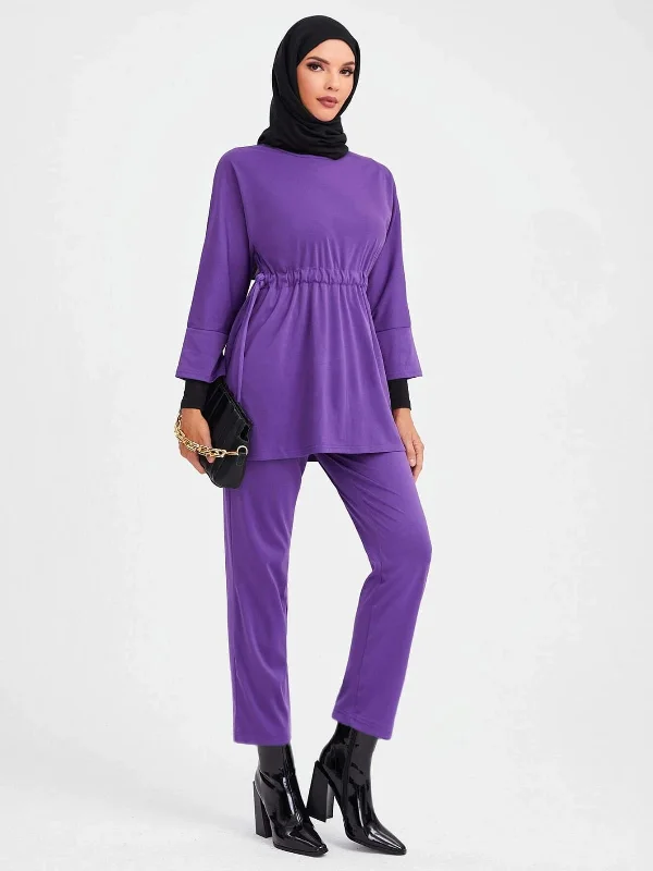 SHEIN Mulvari Drawstring Waist Top & Straight Leg Pants SD Trendy Palazzo Pants