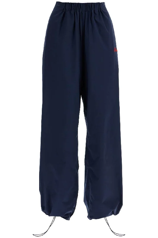 Sporty Pants With Embroidered Logo Design Elegant Wool Trousers