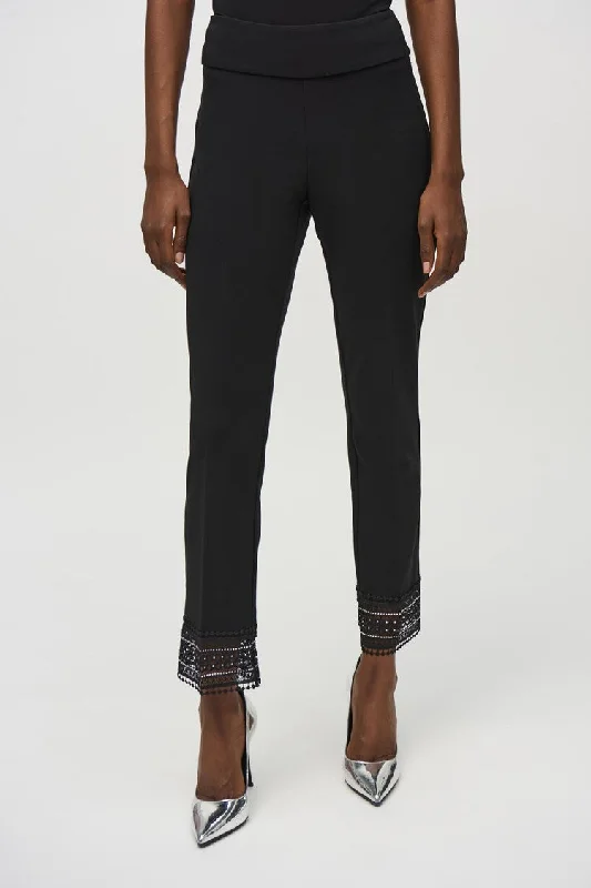 Straight Pants With Lace Detail - Black Comfortable Wide-Leg Pants