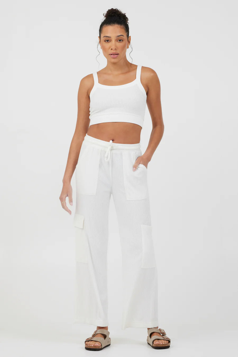 Terry Cargo Pants - White Sleek Black Pants