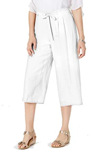 Tie-Front Textured Capri Pants Relaxed Linen Pants
