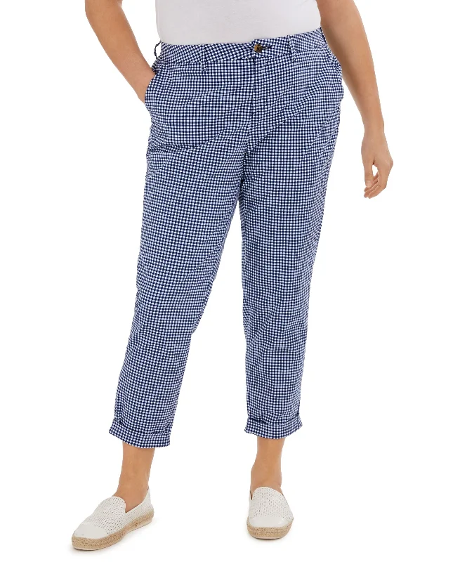 Tommy Hilfiger Plus Size Hampton Gingham Cuffed Pants High-Waist Trousers