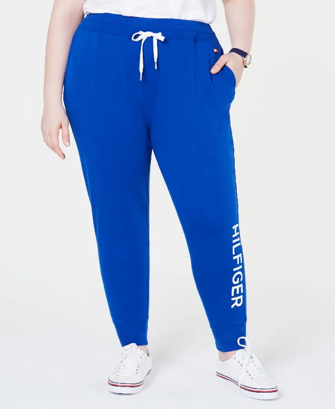 Tommy Hilfiger Sport Plus Size Ribbed Logo Jogger Pants Sleek Black Pants