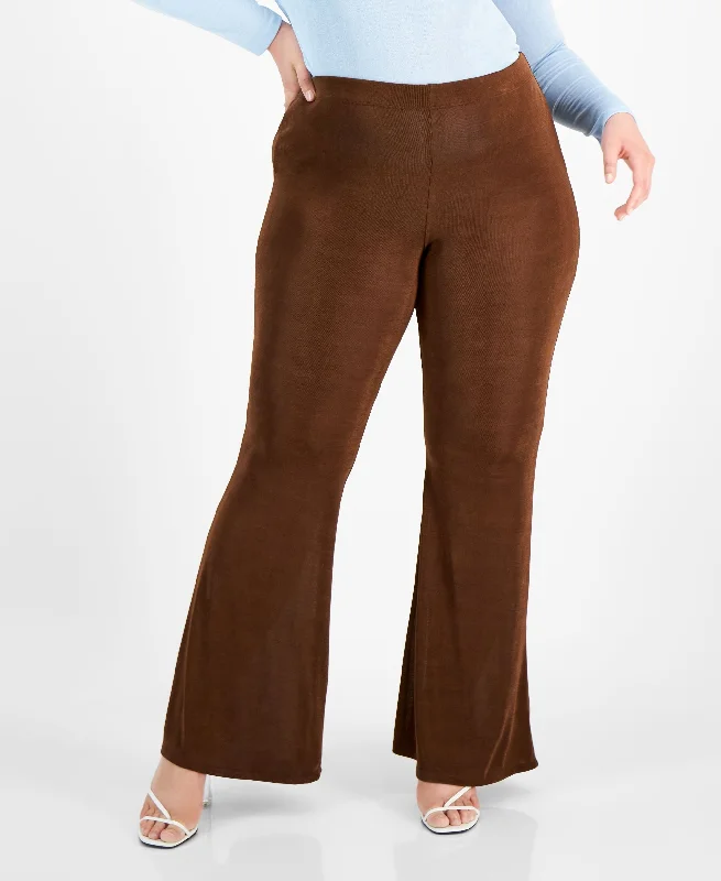 Trendy Plus Size Wide-Leg Slink Pants Trendy Work Pants