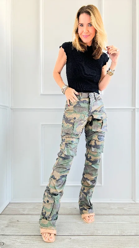 Urban Edge Camo Cargo Pants Trendy Velvet Pants
