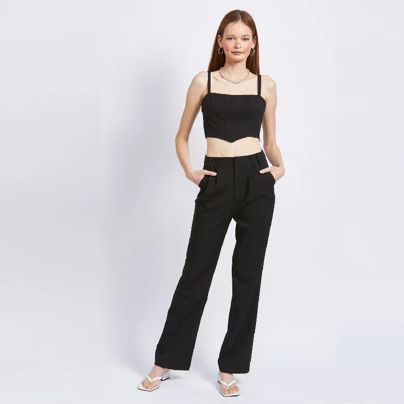 Wide Leg Fit Woven Pants (Black) Cozy Knit Pants