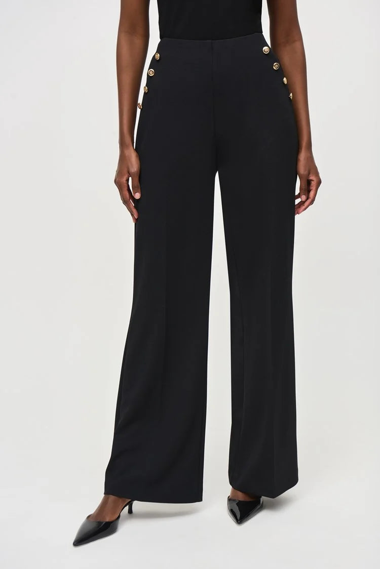 Wide-Leg Pull-On Pants - Black Elegant High-Waist Pants