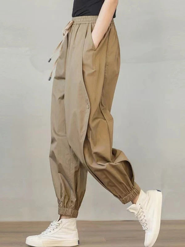 Women's Cotton Capri Fashion Designer Cargo High Waist Pants Casual Lounge Pants