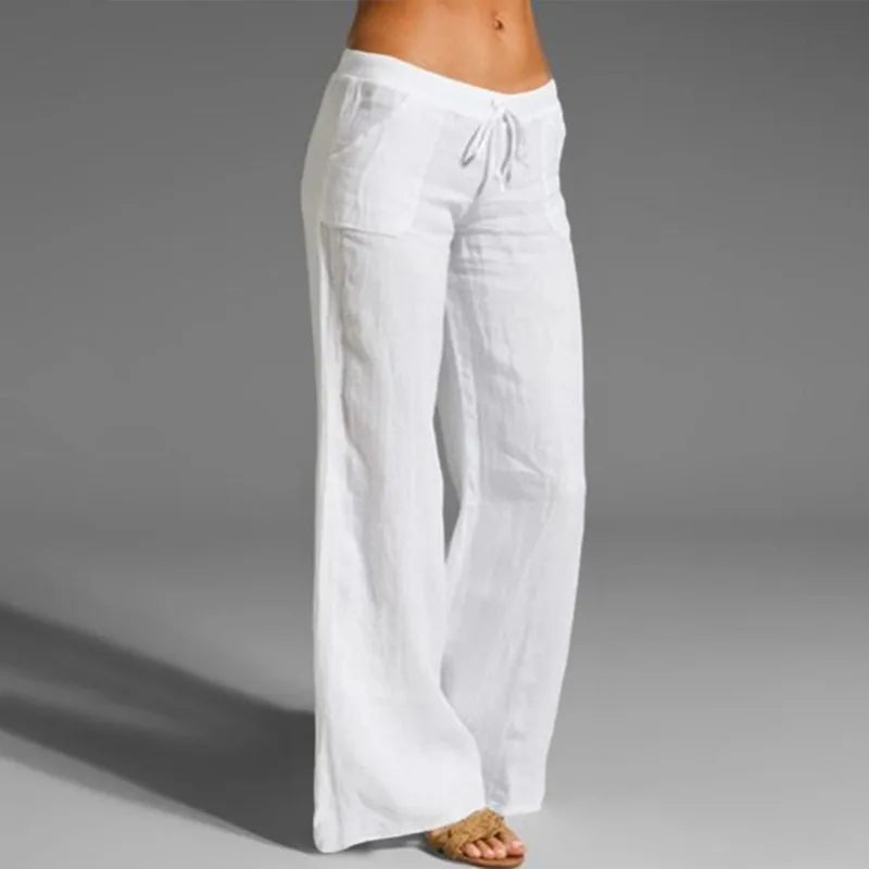Women's Cotton Drawstring Loose Fashion Designer Linen Pants Comfortable Denim Trousers