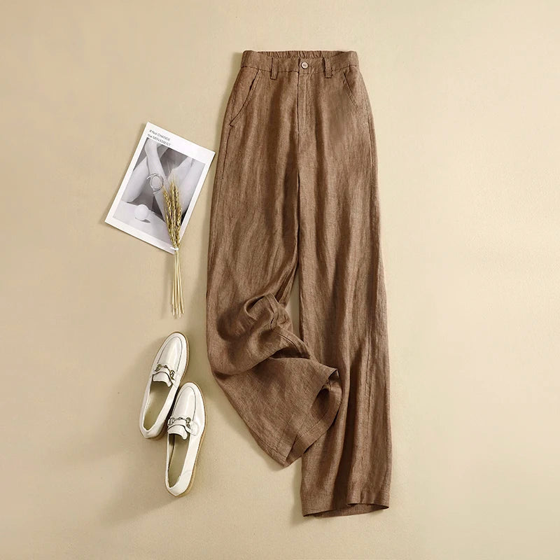 Women's Cotton Linen Fashion Designer Wide Leg Pants Casual Sweatpants Style
