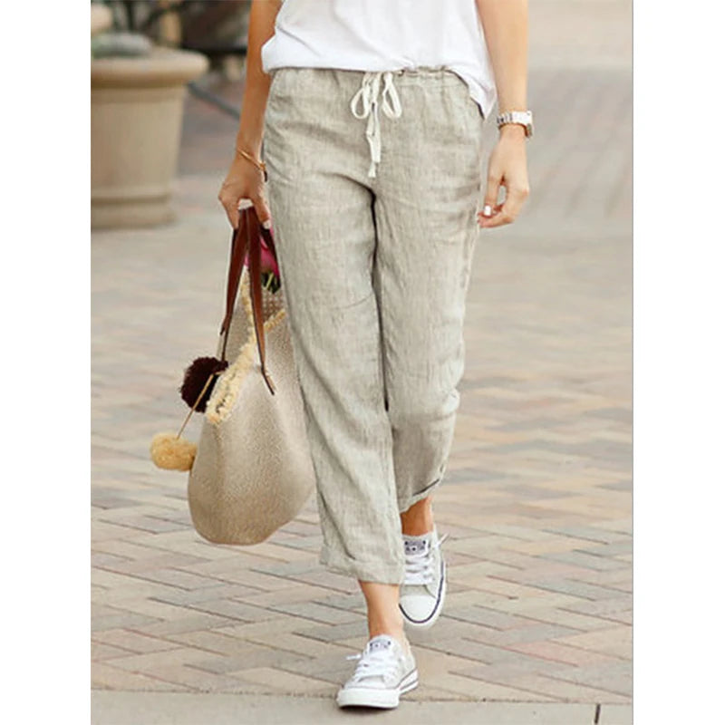 Women's Draw String Loose Fashion Designer Cotton Pants Lightweight Jogger Pants