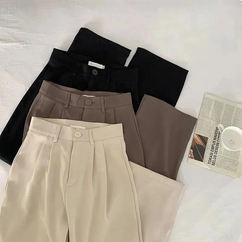 Women's Elegant High Waist Korean Office Fashion Designer Pants Casual Yoga Pants