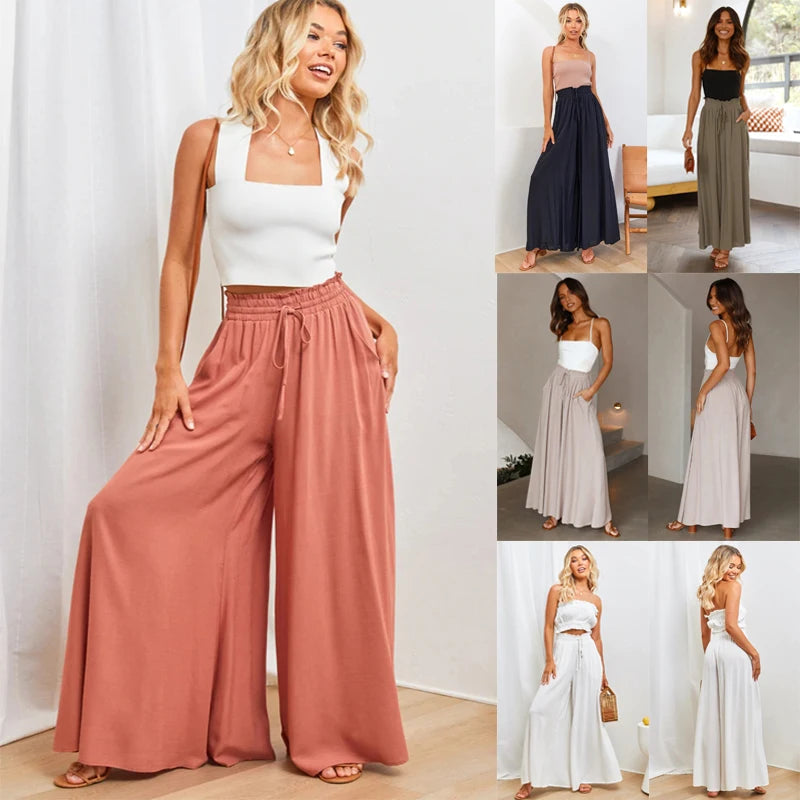 Women's High Waist Fashion Designer Draw String Pants Fashionable Work Pants