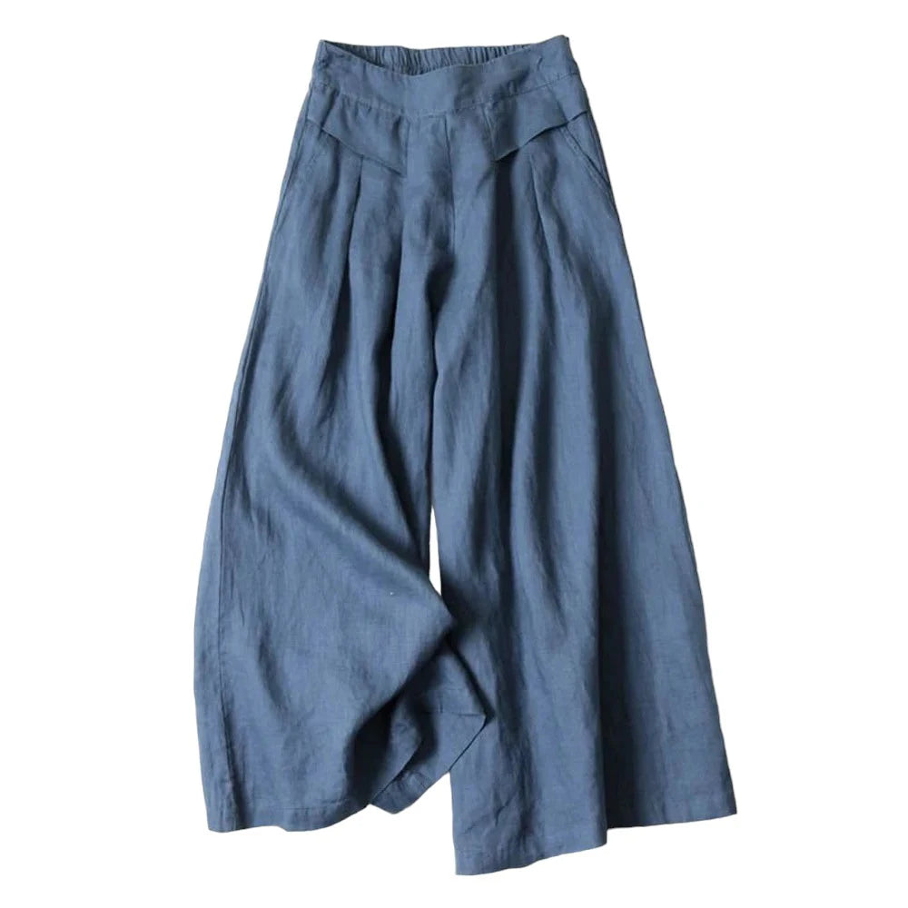 Women's Linen Cotton Wide Leg Fashion Designer Pants Classic Stretch Pants
