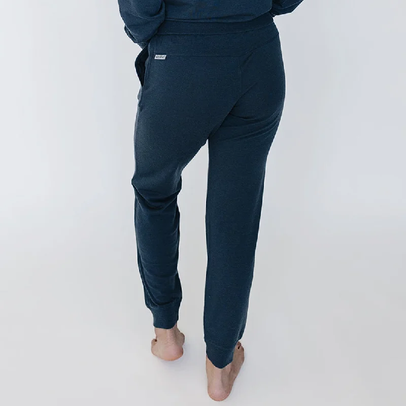 Women's Merino Wool Jogger Pants, Blue Graphite Formal Stretch Pants