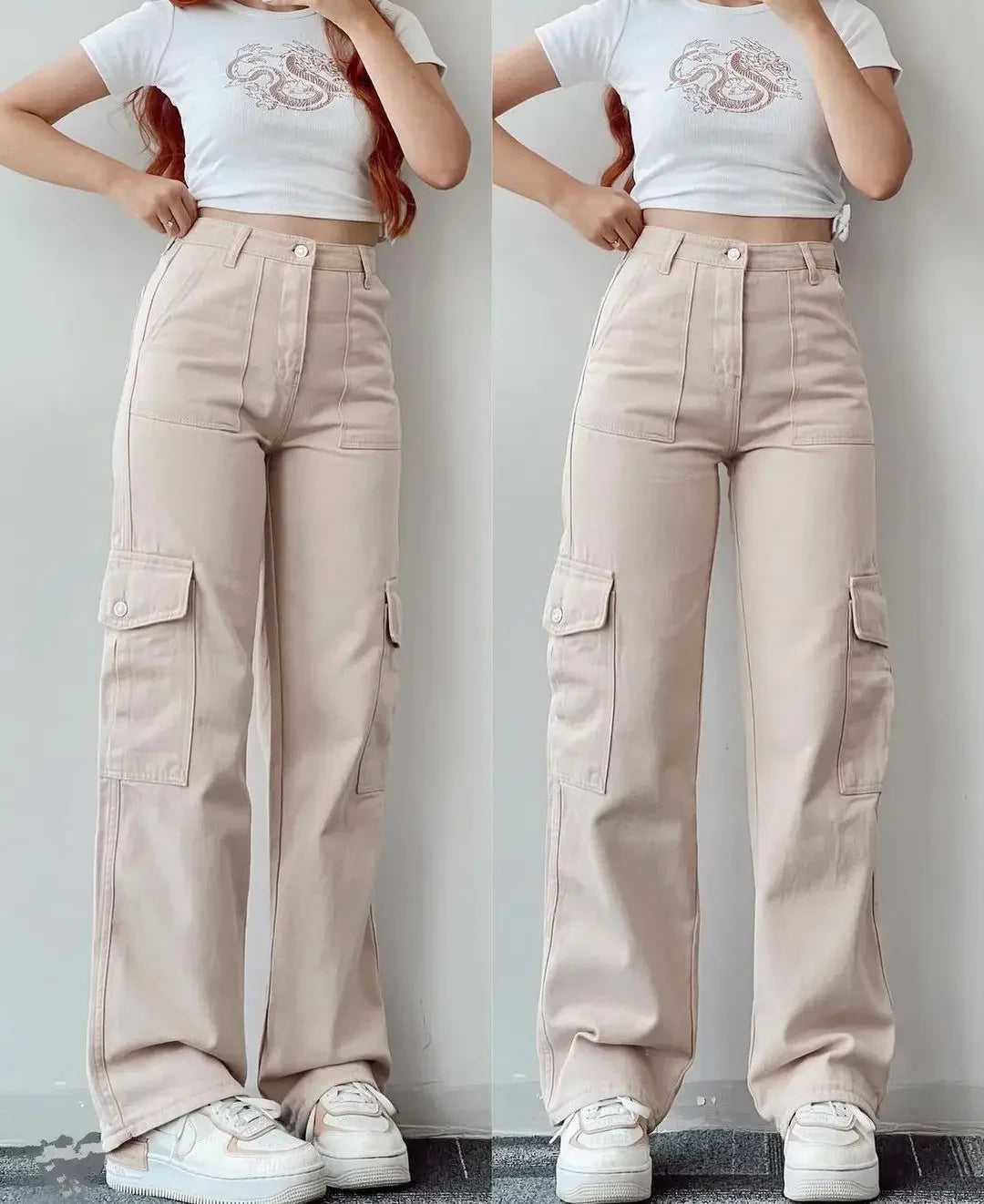 Women's Straight High Waist Fashion Designer Cargo Pants Cozy Fitted Pants