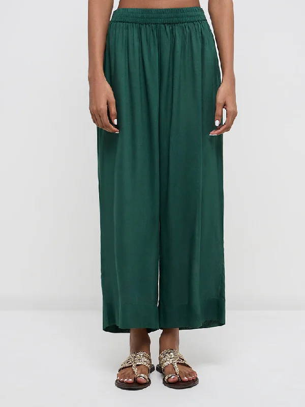 Zuba Green High-Rise Ethnic Pants Comfortable Wide-Leg Pants