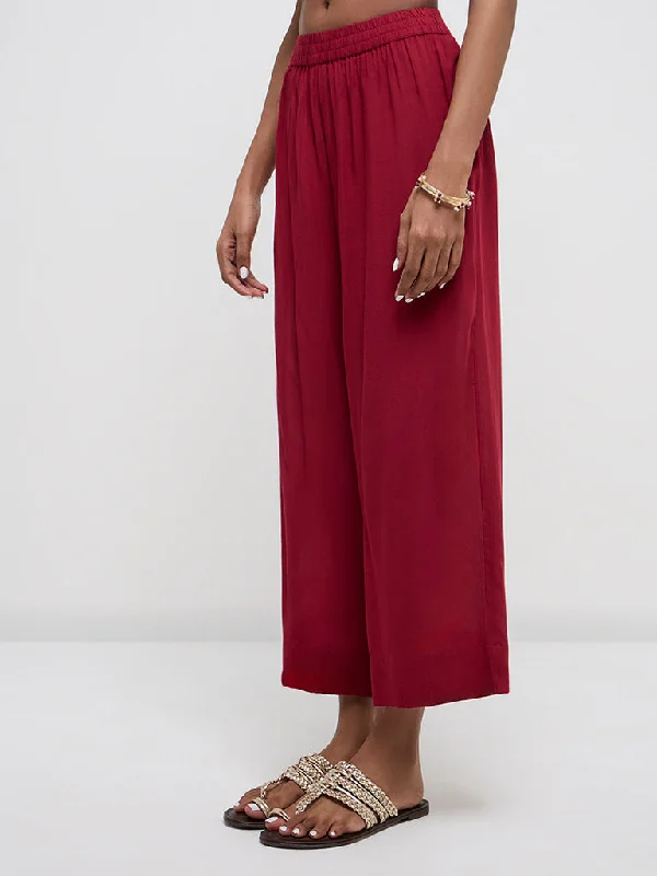 Zuba Red High-Rise Ethnic Pants Cozy Lounge Pants