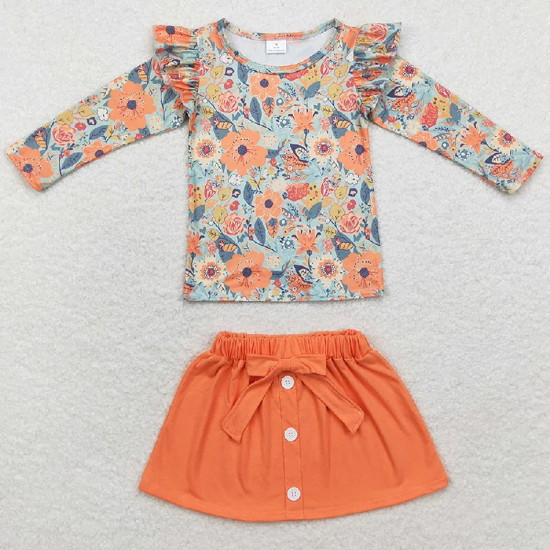 Baby Girls Clothes Fall Orange Flowers Shirts Skirt Sets GLD0591 leather skirt refined Baby Girls Clothes Fall Orange Flowers Shirts Skirt Sets GLD0591 leather skirt refined