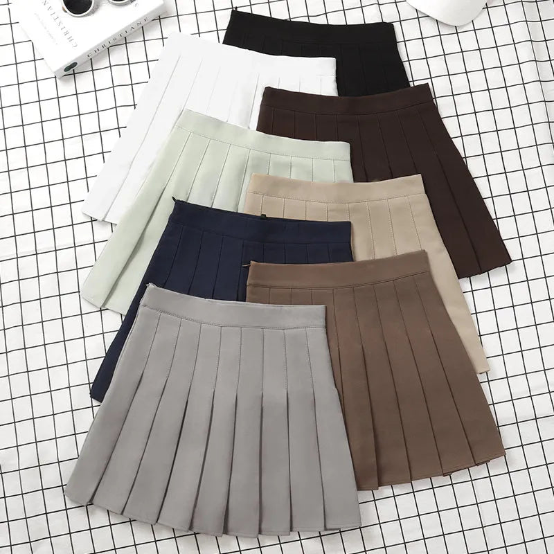Brown Skirt Ladies Summer Clothes Women's High Waist Harajuku Korean Style Black Mini Pleated Skirt For School Girl Uniform wool skirt thick Brown Skirt Ladies Summer Clothes Women's High Waist Harajuku Korean Style Black Mini Pleated Skirt For School Girl Uniform wool skirt thick