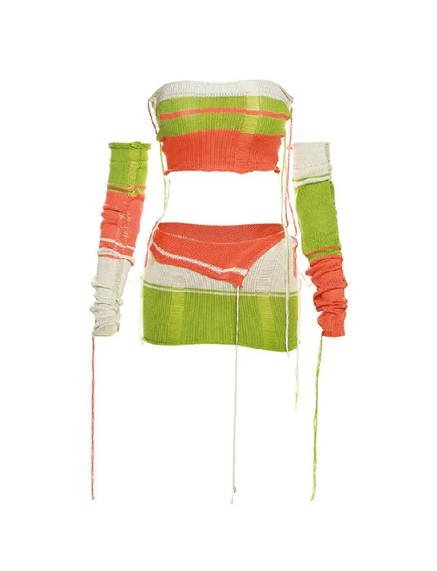 Colorblock Crochet Strapless Camisole and Mini Skirt Co ord Set lightweight skirt design Colorblock Crochet Strapless Camisole and Mini Skirt Co ord Set lightweight skirt design